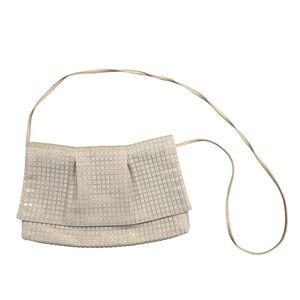 VTG 1960s Lumured Ivory Tile Mesh Pleated Shoulder Bag Mirror Envelope Clutch